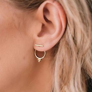 Front Back Bar Stud Earrings 2 in One